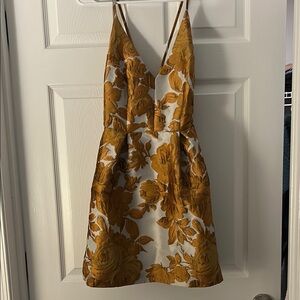 Floral Print Dress in Gold and White